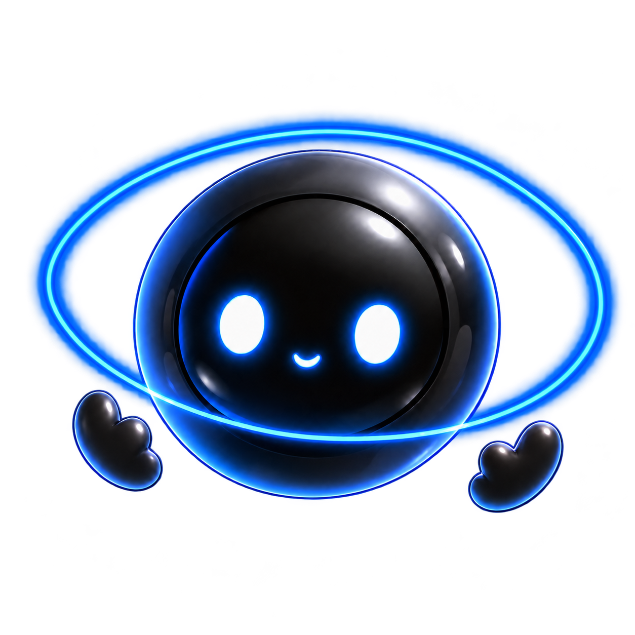 Orbi, Orbit’s black spherical mascot floating in a subtle blue galaxy